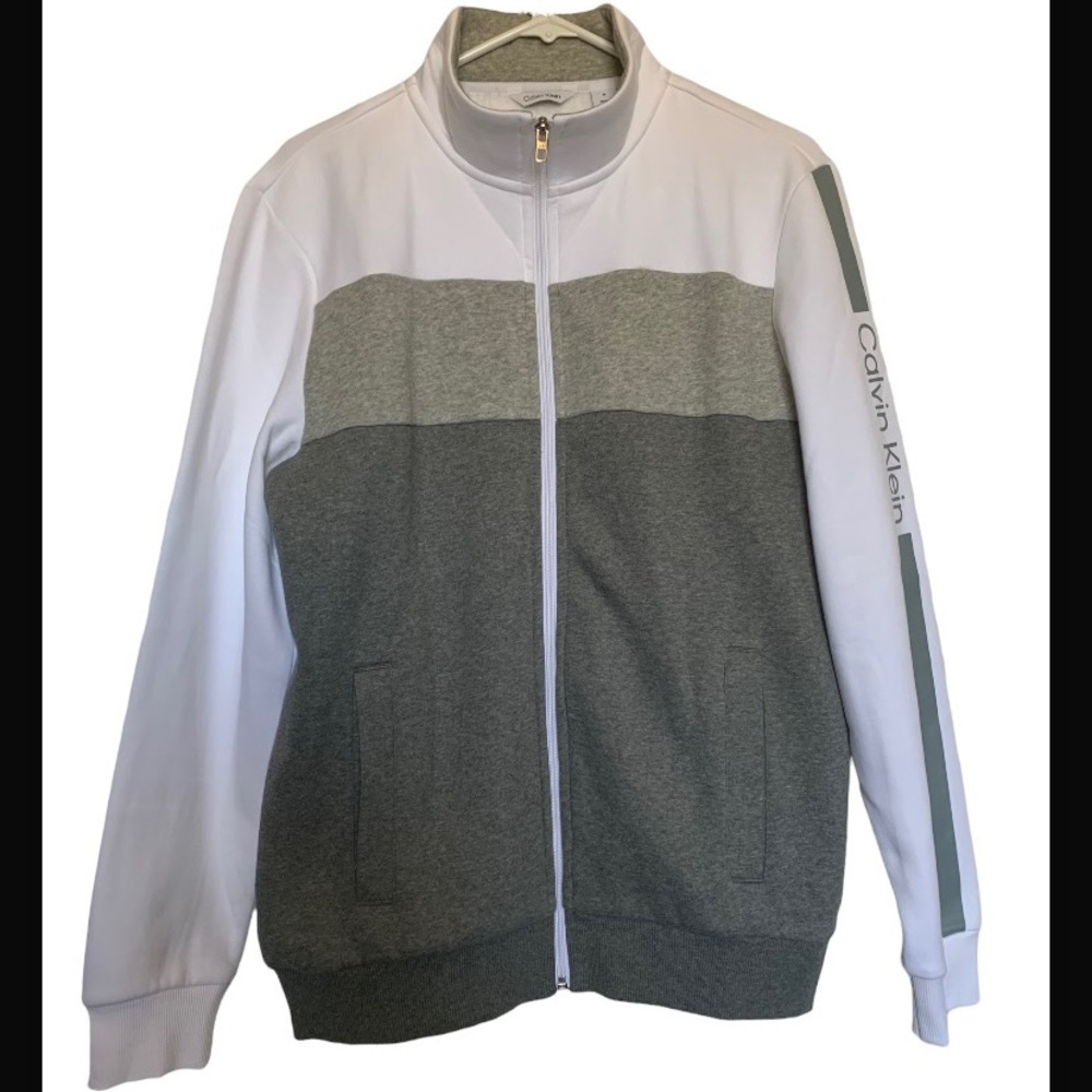 White Calvin Klein Zipper Jacket. Soft Fleece.